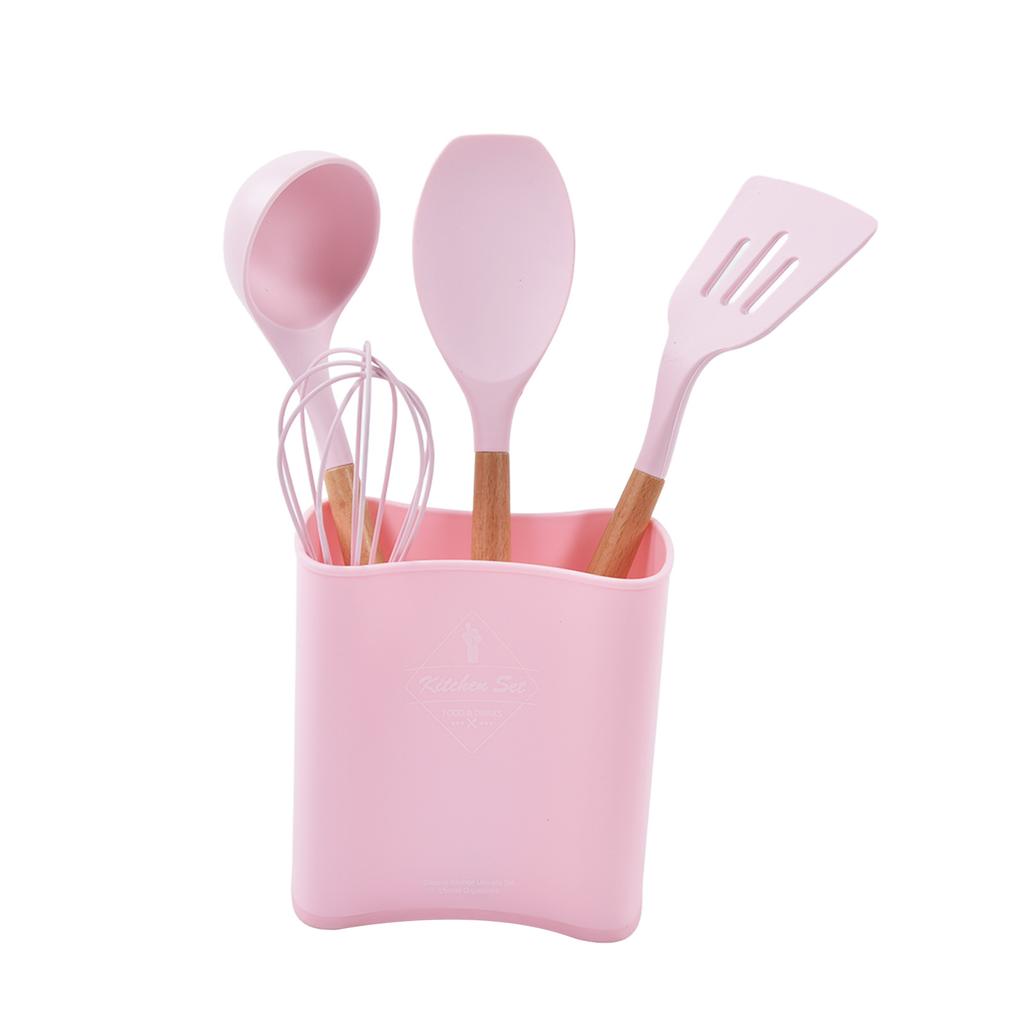 13Pcs Silicone Utensils Set Good Insulation Wooden Handle Food Grade Silicone Nonstick Utensils Set for Home Camping