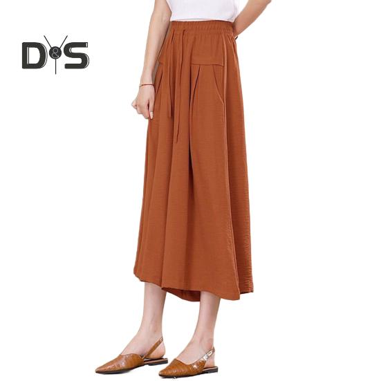 

Женские укороченные брюки, однотонные, широкие, с эластичной резинкой на талии, повседневные брюки с карманами, свободные брюки для повседневной носки M оранжевый