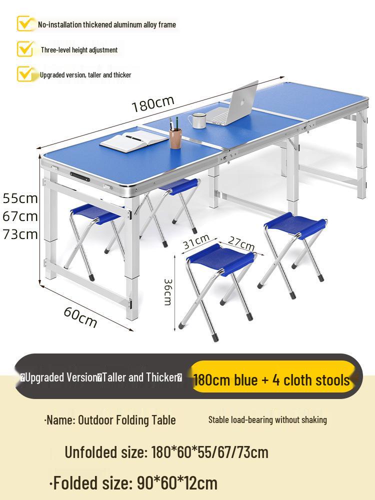 Adjustable Height Aluminum Folding Picnic Table & Chairs Set for Outdoor Camping & BBQ