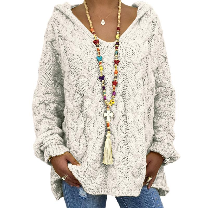 2026 Autumn Winter Pure Color Cable Knit Hoodie - European/American Bestseller