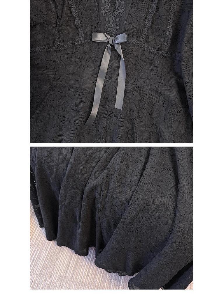 Plus Size Women's Lace Dress with Velvet Lining - Autumn/Winter, Elegant Slimming Skirt for 130-300 lbs