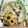 Round Metal Art Chihuahua with Sunflowers Wall Decor