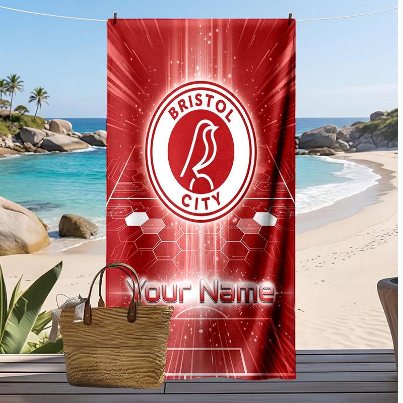 Asciugamano da Spiaggia Personalizzato Stampato Bristol City Logo Calcio Supporto Nome Personalizzato Testo Asciugamano Assorbente Per Sport Viaggio Regalo Speciale