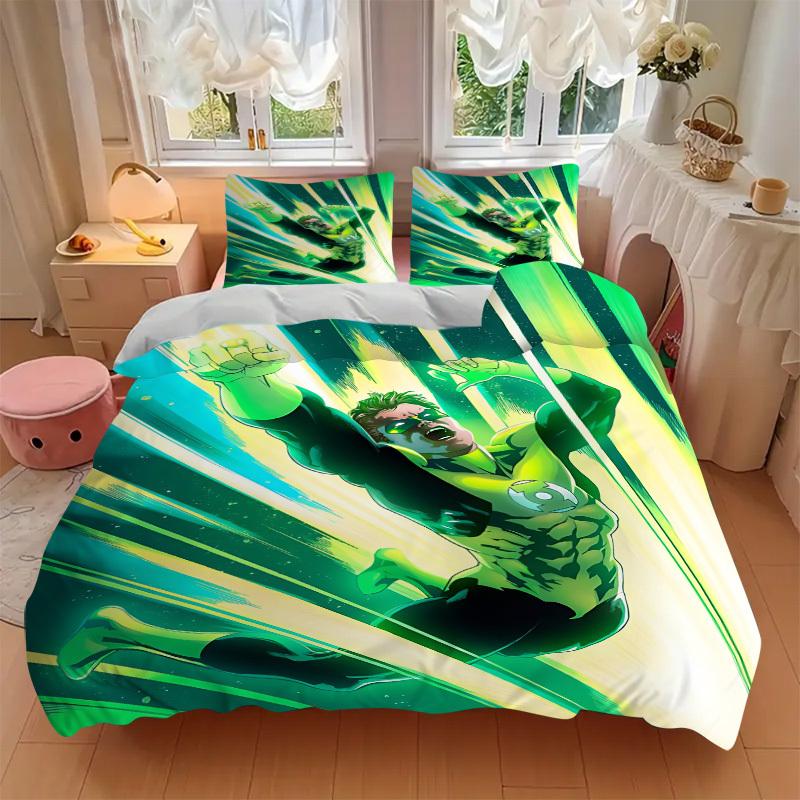 3pcs Green Lantern Ring Cover Set,Soft Comfortable Duvet Cover,Guest Room (1*Duvet Cover + 2*Pillowcases, Without Core) yy251024066