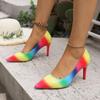 Women's Colorblock Pointed Toe Stiletto Heels, Low Cut Casual Dress Shoes