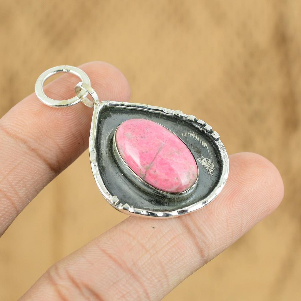 Womens Day Sale 925 Silver Oval Thulite Gemstone Handmade Wife Pendant Jewelry