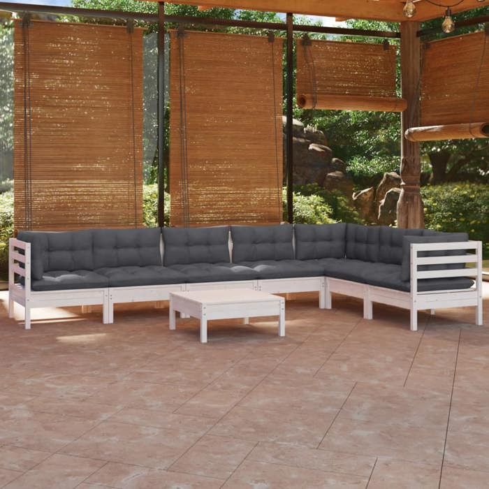 VidaXL Solid Pine Wood Garden Lounge Set 8 Pcs with Cushions Patio Furniture Outdoor Furniture Garden Furniture 3096702