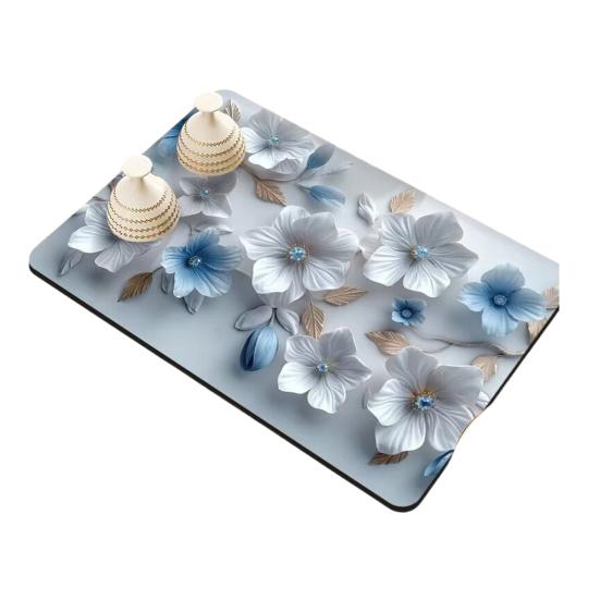 3D Flower Dish Mat Diatomaceous Earth Absorbent Dish Drying Mat Coaster Floral Placemat Insulation Mat for Kitchen Counter Dining Table