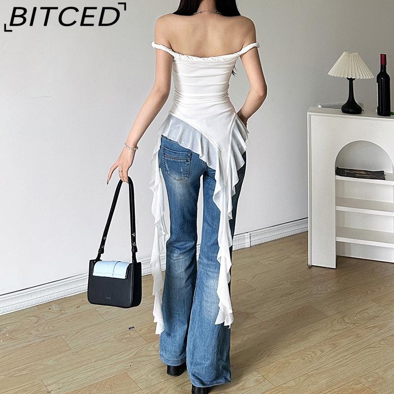 BITCED Spring Women's Solid-Colour Slim-Fit Streetwear Off-the-Shoulder Sleeveless Backless Top