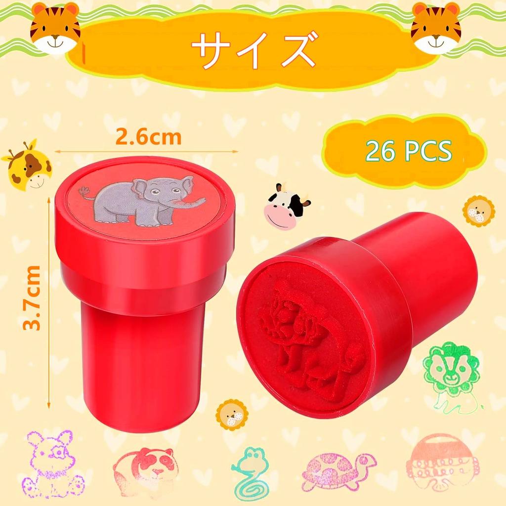 SensaBliss Cute Stamp Set of 26 Perfect for Summer Mini Girls and Ink Cute Round Birthday Festival Rewards - Festivals, Games, Toys, Animals, Stamps,
