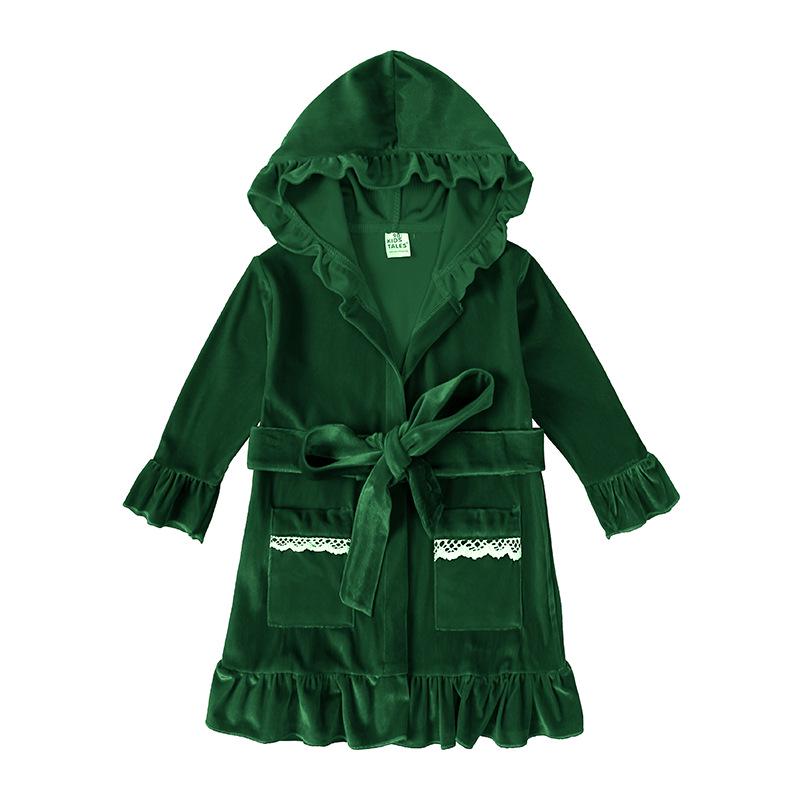 Unisex Kids Hooded Velvet Bathrobe - Solid Color, Long Sleeve, Spring & Autumn Style