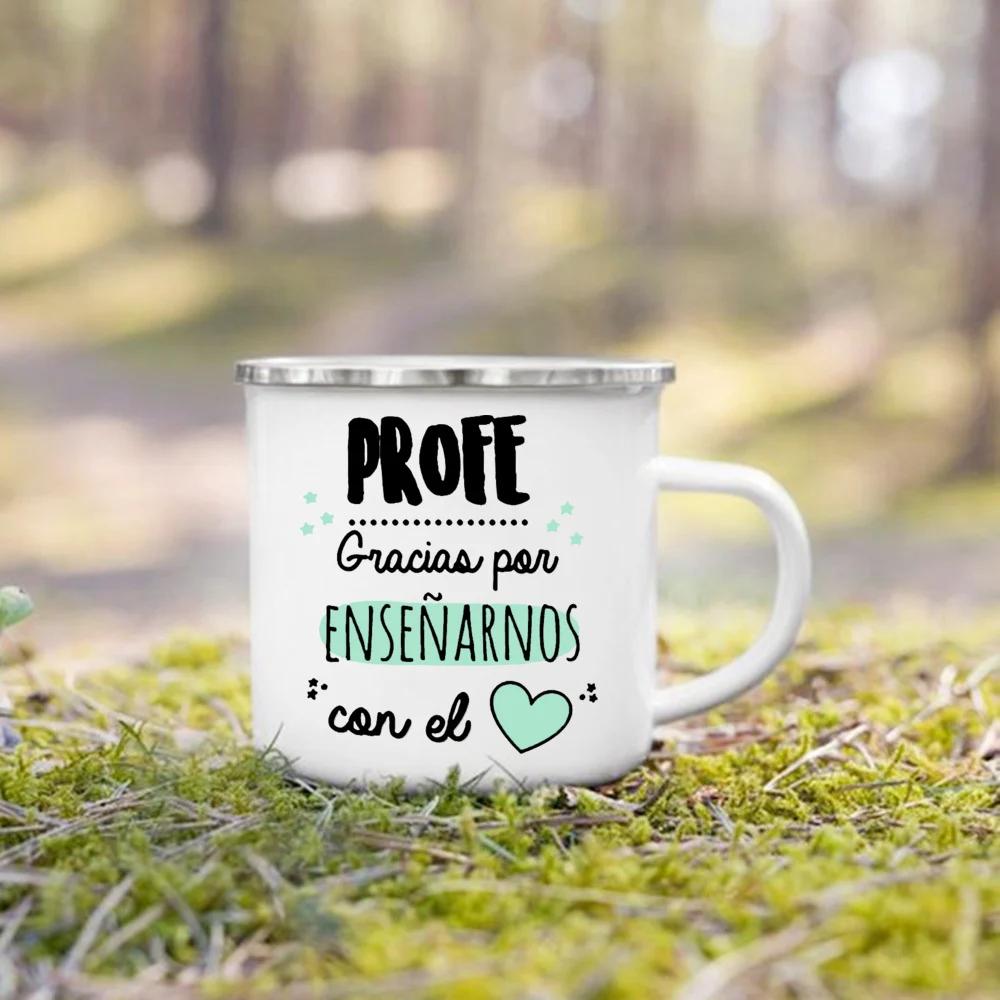 Spanische Print Tasse Kaffee Tee Tassen Getränke Wasserbecher Lehrerleben Emaille Tassen Schule Zuhause Griff Trinkgeschirr Beste Geschenke für Lehrer