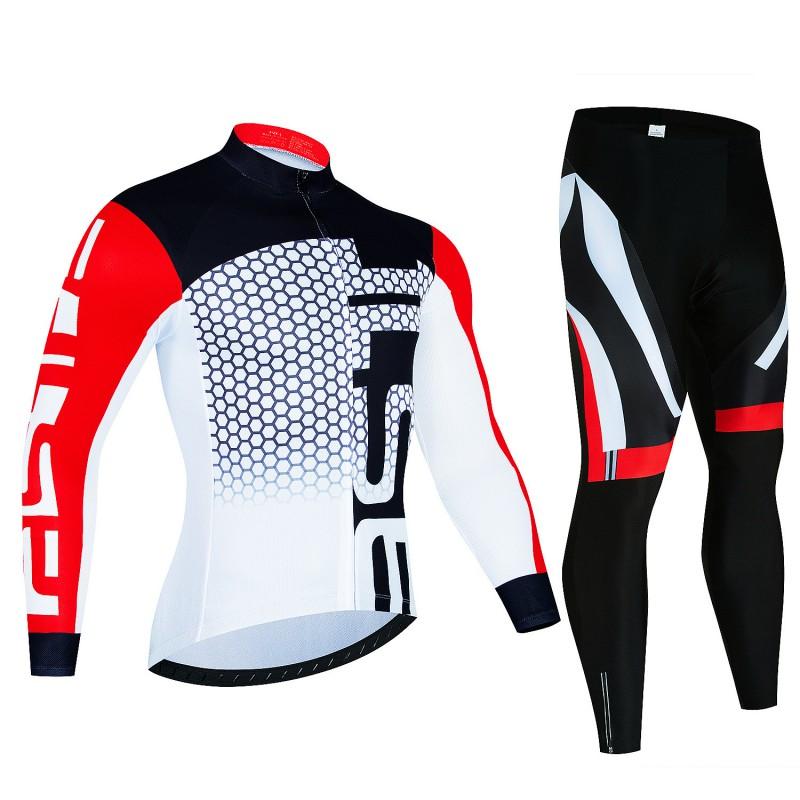 Mens Winter Cycling Jersey Bib Pants Set Breathable Warm Long Sleeve Thermal Kit Road Bike Riding