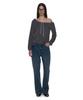 PARTIMENTO WOMEN Terry Drawstring Off-Shoulder Top_Charcoal
