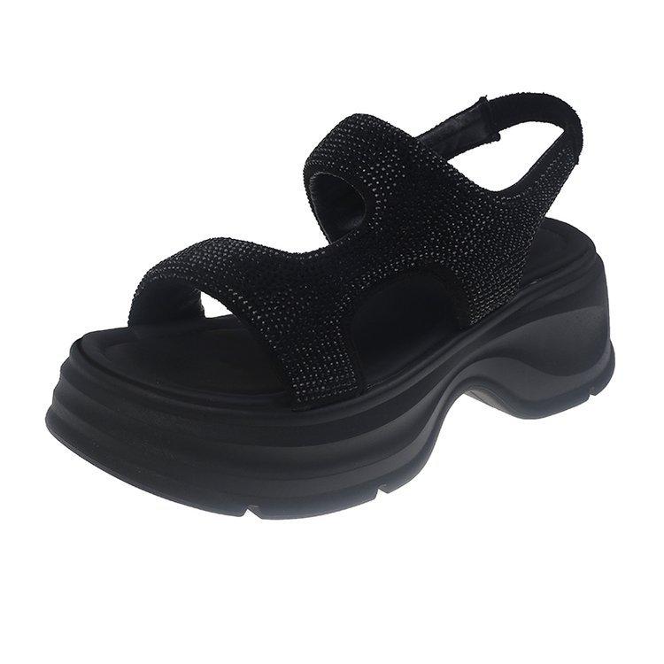 Platform-soled Roman sandals women's 2025 summer new versatile Korean version fashion full of rhinestones fairy style with skirt sandals women