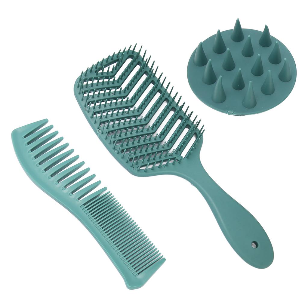 Hair Brush Comb Set Silicone Portable Detangler Hair Comb Set for Wet Dry Curly Hair Green