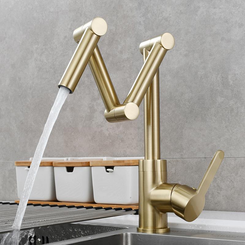 Brass Nickel Folding Kitchen Sink Faucet Retractable Rotary Hot And Cold Mixed Water Faucet Deck Mounted Wash Basin Sink Tap