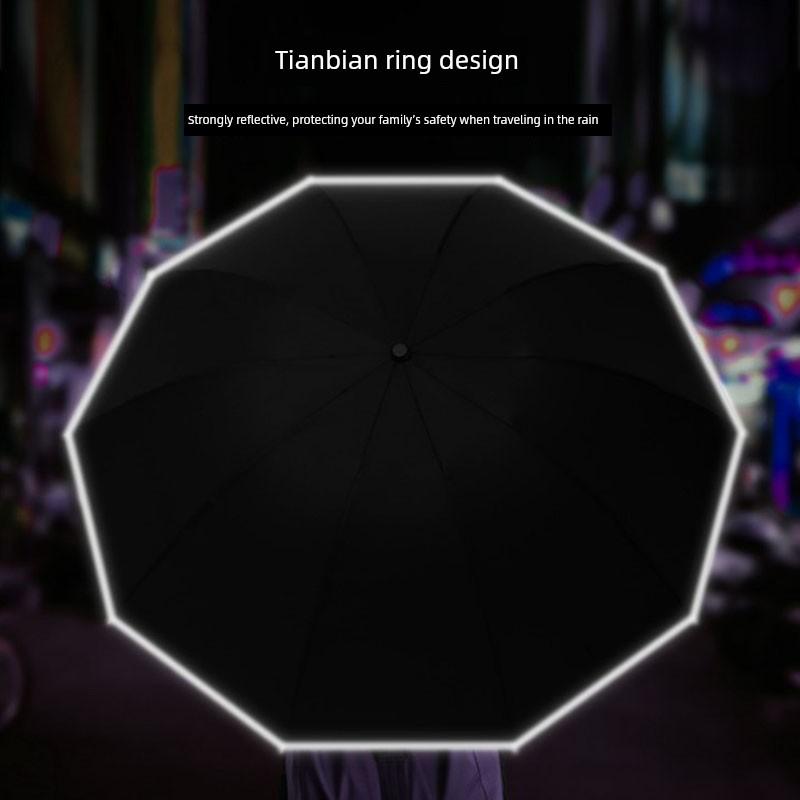 Business Umbrella, Fully Automatic One-Touch Folding Reverse Umbrella, Dual-Use for Sun and Rain, with Reflective Feature, Large Size, Unisex
