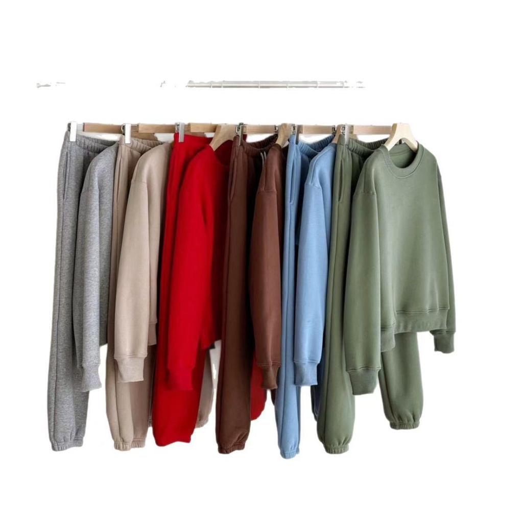 Women's Fleece-Lined Casual Sweatshirt Set: High-End 25, Autumn/Winter, Warm Thickened Sweatpants, Pure Cotton