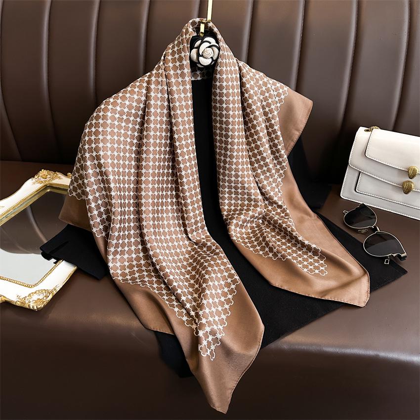 Versatile British-Style Silk Square Scarf - 90cm Solid Color Shawl & Headscarf