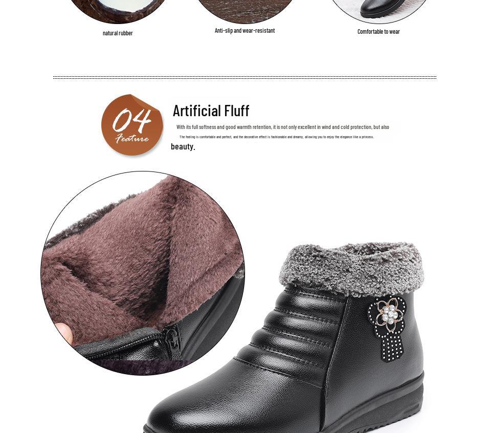 Pantofi de iarnă calzi și confortabili pentru vârsta mijlocie și vârstnici, cu căptușeală de catifea antiderapantă