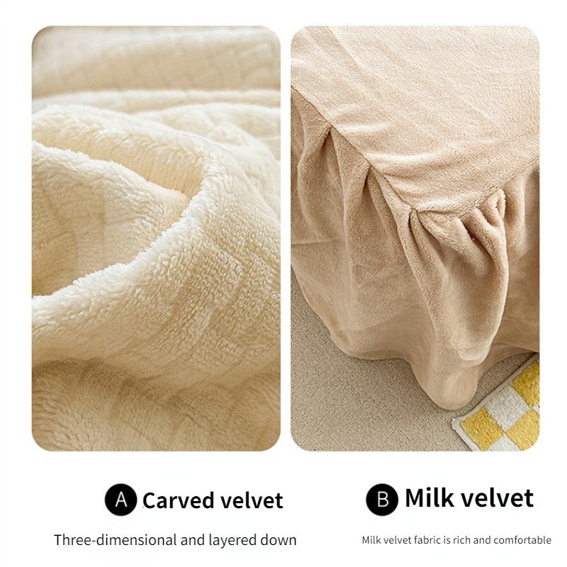 Winter Milk Flour Four Piece Set Solid Coral Flour Duvet Cover Thickened Double Face Flannel Antistatic Carved Flour