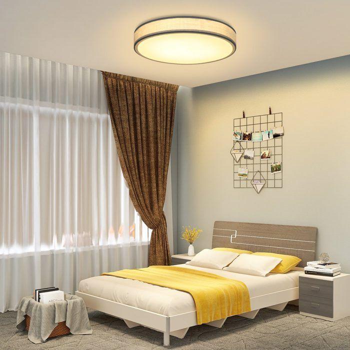 Plafonnier LED - NETTLIFE - Rond 30 cm - Abat-jour tissu - 12W 3000K - Métal