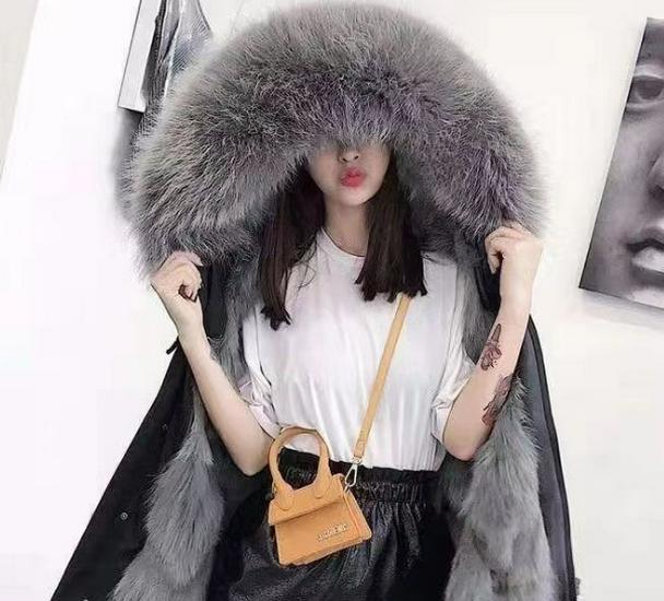 Women's Mid-Length Cotton Coat with Removable Faux Raccoon Fur Liner - Thickened, Plus Size