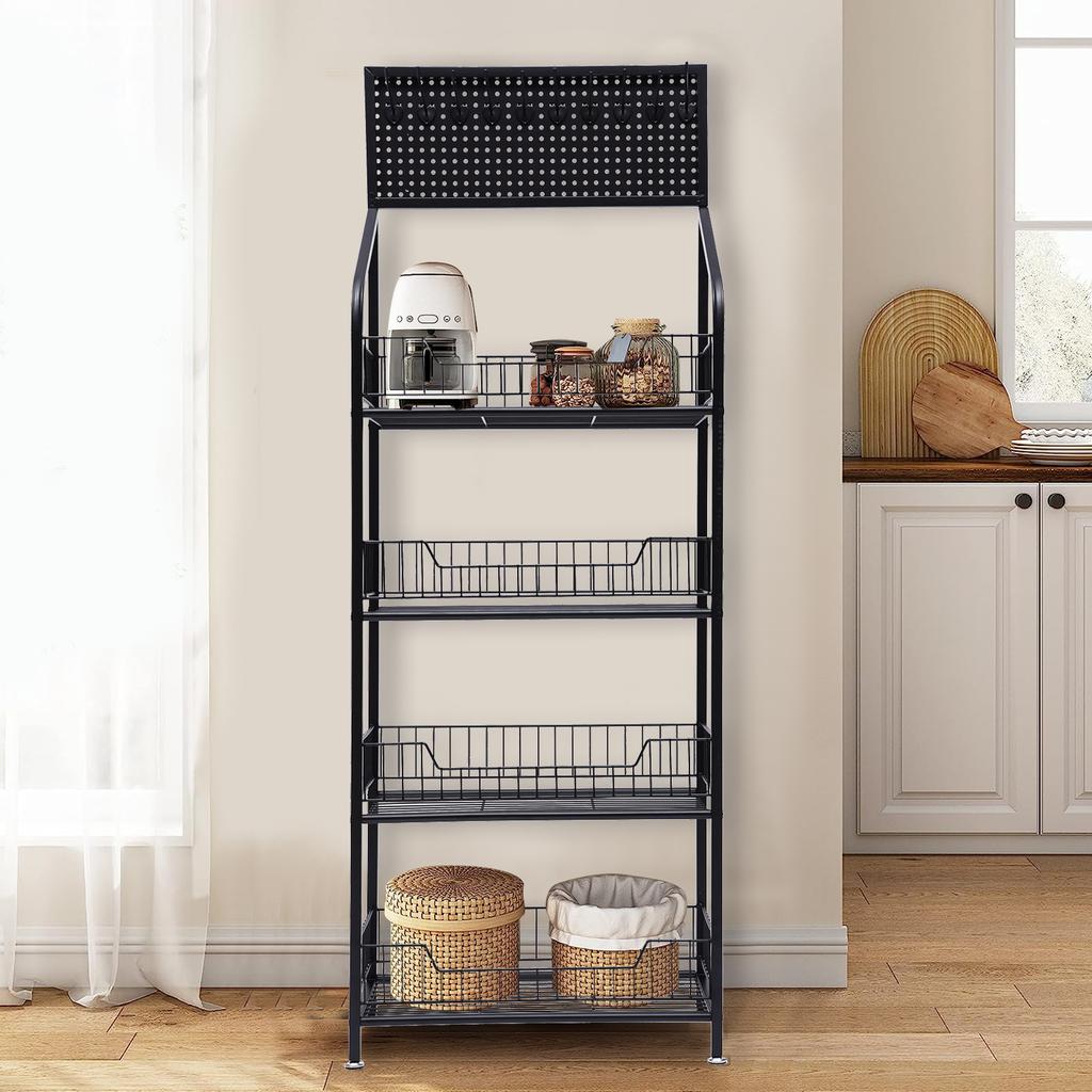 4-Tier Standing Shelf Units Kitchen Bakers Rack Organizer Holders with Wheels Snack Display Rack Household Metal Storage Rack