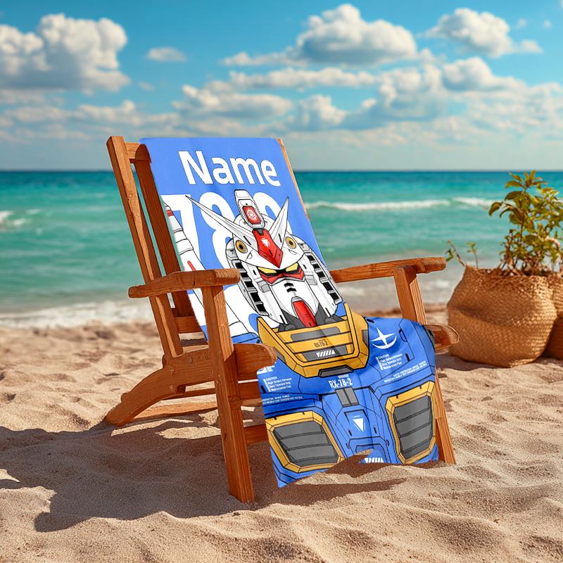 Personalized customized proof beach towel with Mobile Suit Gundam pattern - soft, absorbent,quick-drying,perfect swimming,camping&bathing