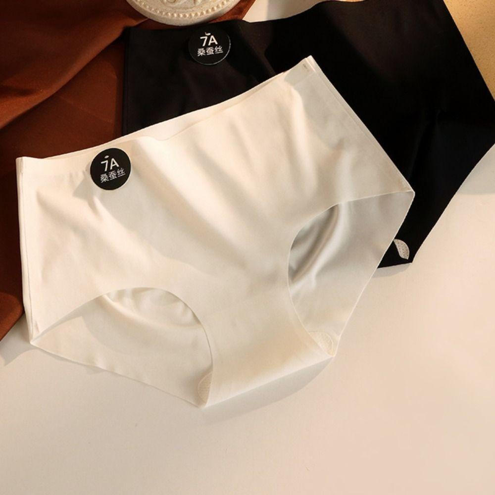6Pcs Cotton Crotch Ice Silk Panties Mid Waist Underwear for Women Sweet Seamless Briefs Lady