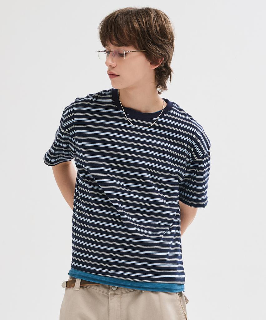 LEIRE Essential Striped Crop T-Shirt [Multi Navy St]