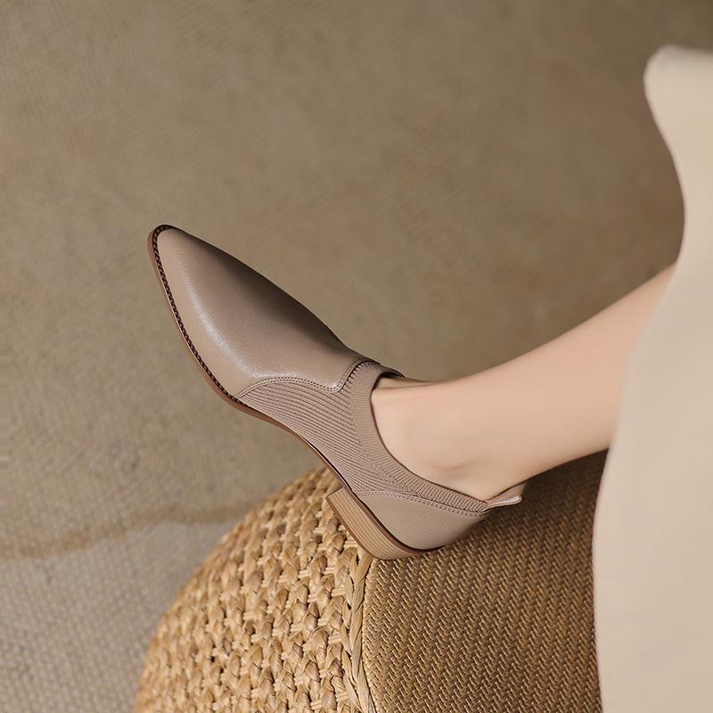 Fashion 2025 Autumn New Women's High Heels Knitted Shallow Mouth Single Shoes Female Comfortable Thick Heel Women's Shoes Zapatos Mujer
