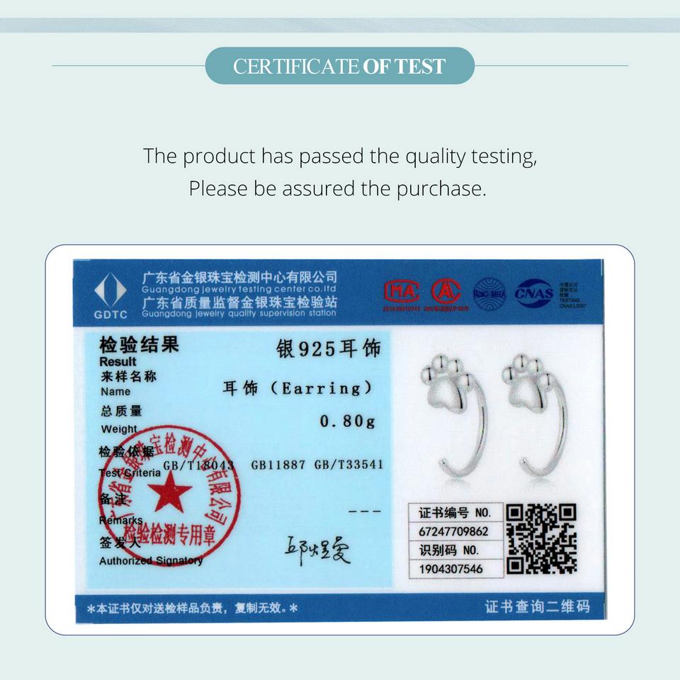 WOSTU Authentic 925 Sterling Silver Minimalist Pet Paw Stud Earrings Animal Hypoallergenic Earrings for Women Girls Jewelry Gift