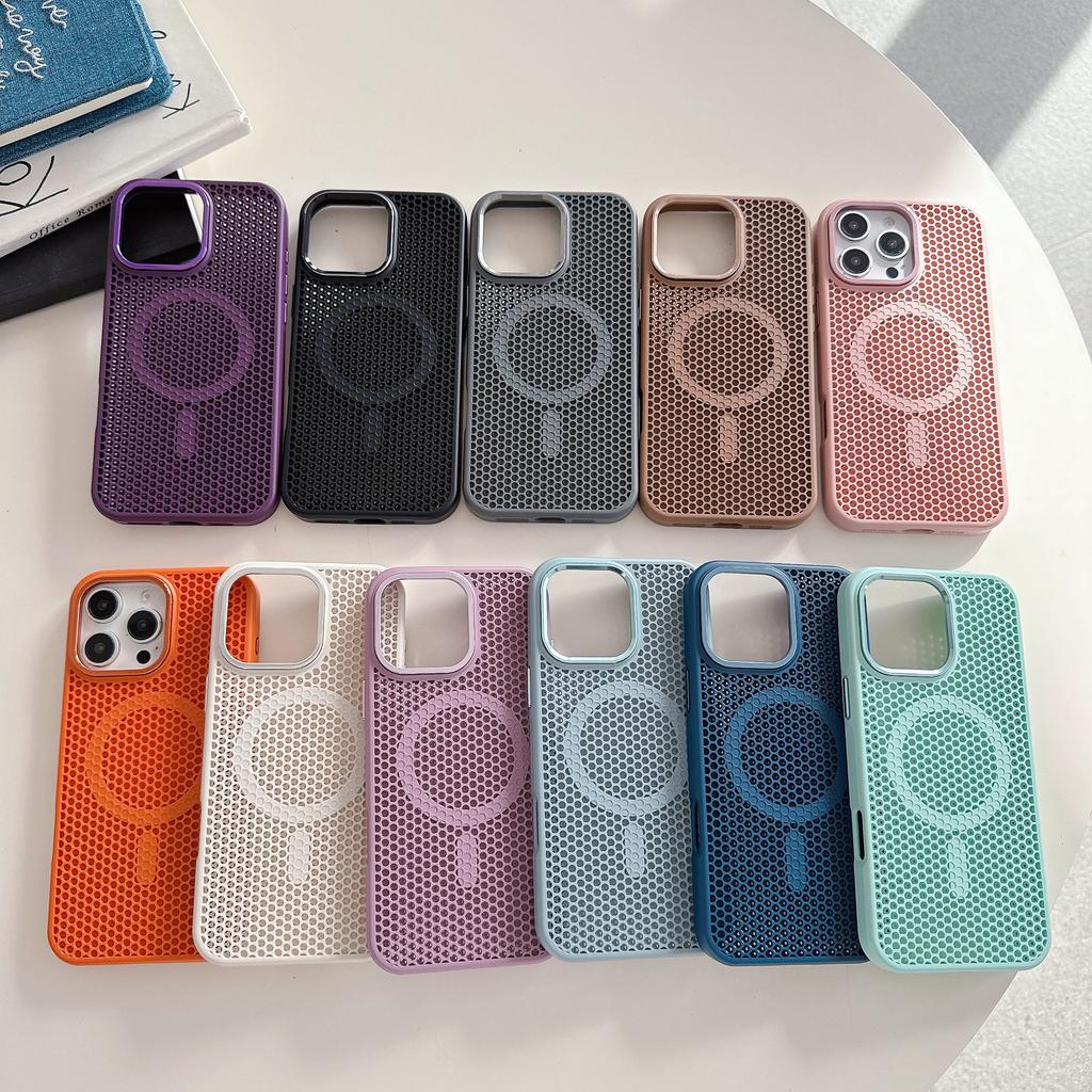 New Fashion for iPhone 16 Pro Max Phone Case Breathable Cooling Honeycomb Heat Dissipation Wireless Charging Skin Protection