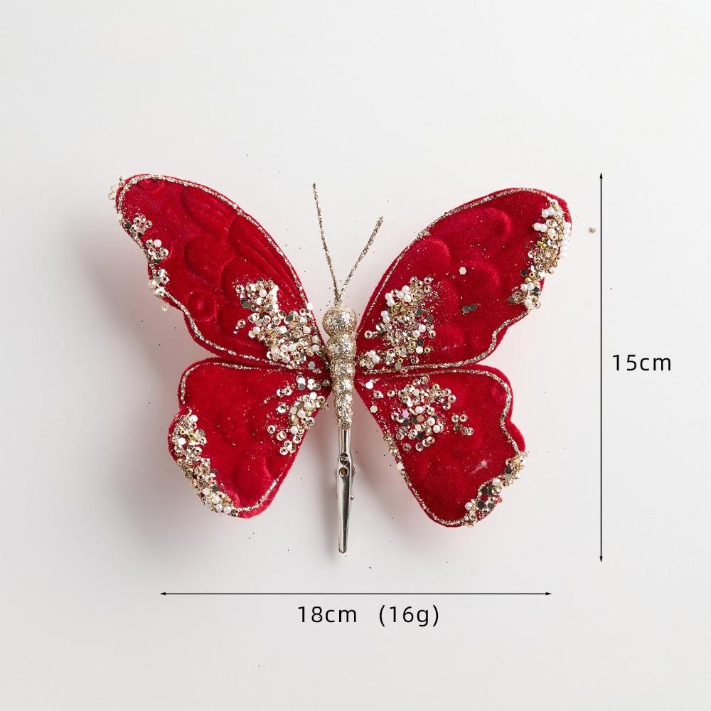 Glitter Christmas Artificial Butterfly Fabric Plastic Christmas Hanging Decoration  Christmas Decor