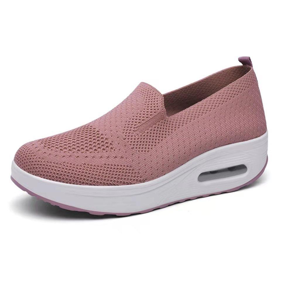 Women's Thick-Soled Air Cushion Dance Shoes - Soft, Comfortable Fly-Knit Rocker Design