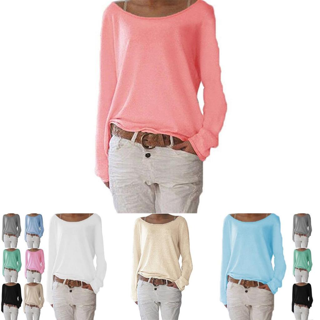 T-shirt in Cotone da Donna con Girocollo Manica Lunga Vestibilità Casual Morbido Comfort