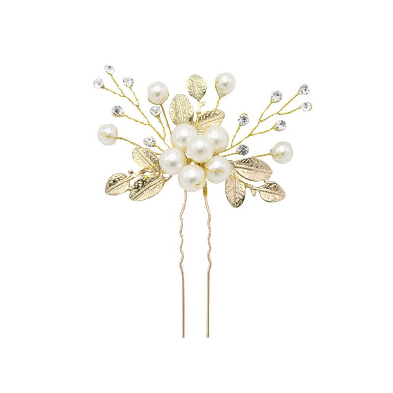 Korean Bridal Headgear Disc Hair Blond Leaf Hairpin Travel Photo Styling Hairpin Pearl Pin Hair Accessories