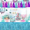 4P Lake Blue Purple-Hot Pink Tassel Banner Garland Metallic Foil Fringe Banner Tel Tassels Streamer Banner Backdrop for Parade Floats,Graduation