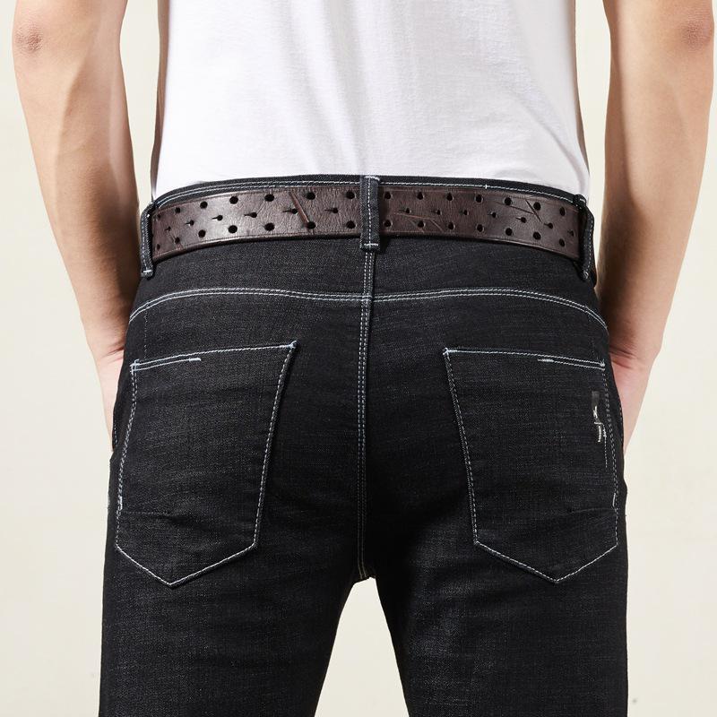 Korean Style Double Pin Buckle Leather Belt for Men - Genuine Cowhide Retro Youth Jeans Waist Belt