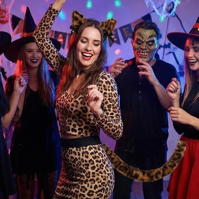 Fuchs-Ohren-Haarreif mit Schwanz Fuchs Katzenohren und Schwanz Set Halloween Cosplay Party Katzen Kostüm Zubehör für Kind Erwachsenen