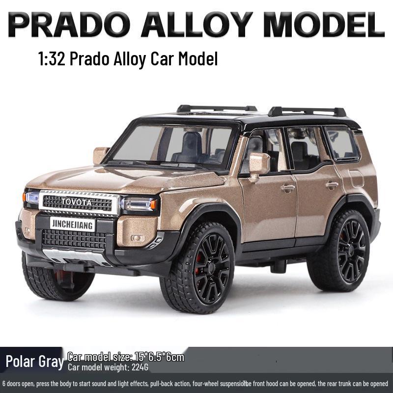 

1:32 Сплавная игрушечная машина Prado со светом и звуком, Четырехколесная амортизация, Инерционный механизм, Шесть открывающихся дверей, для детей