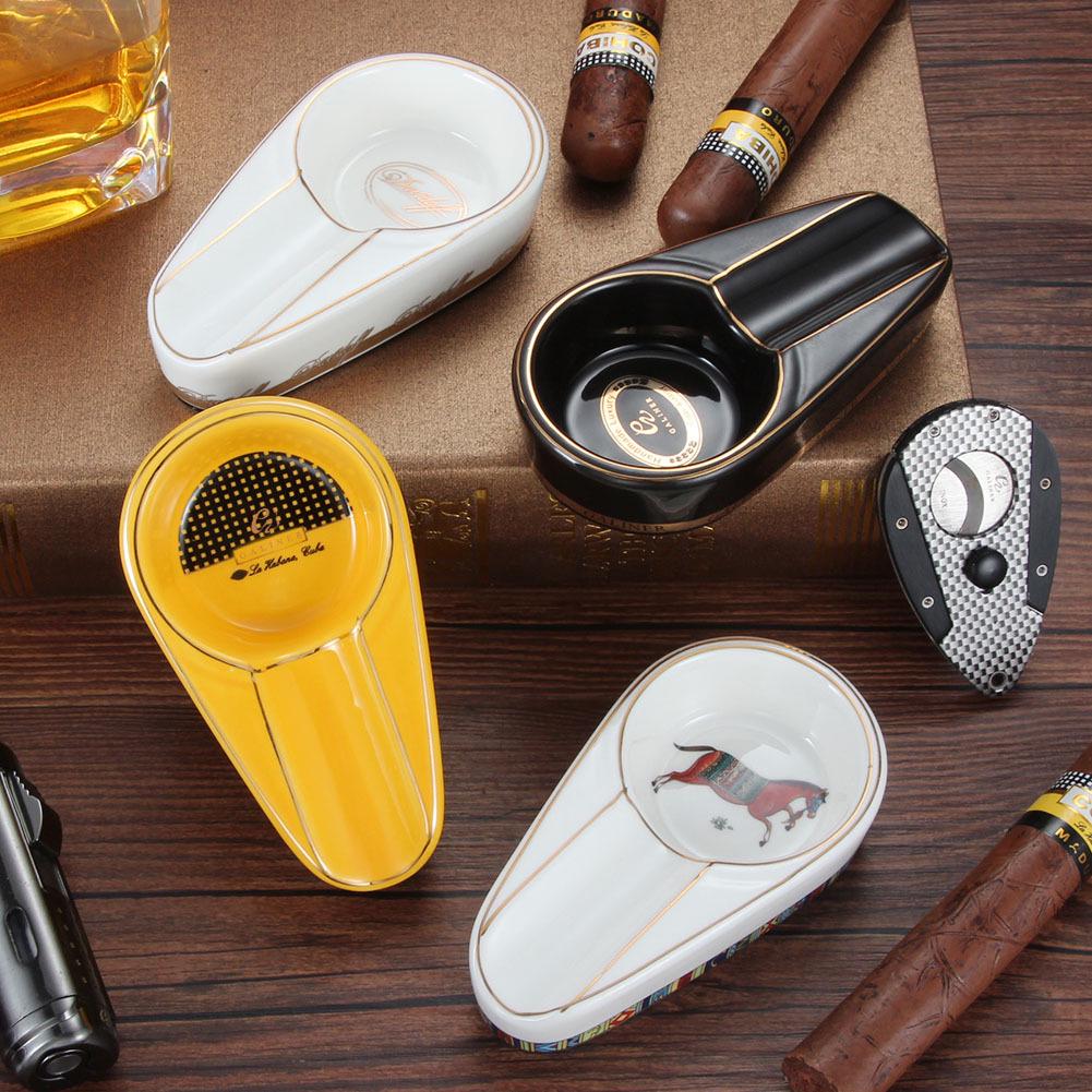 Portable Ceramic Cigar Ashtray with Single Slot