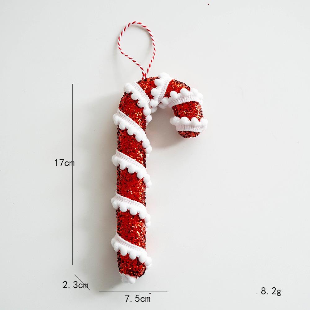 Red White Simulation Candy Cane Decoration Foam Flocking Xmas Flocking Velvet Pendant