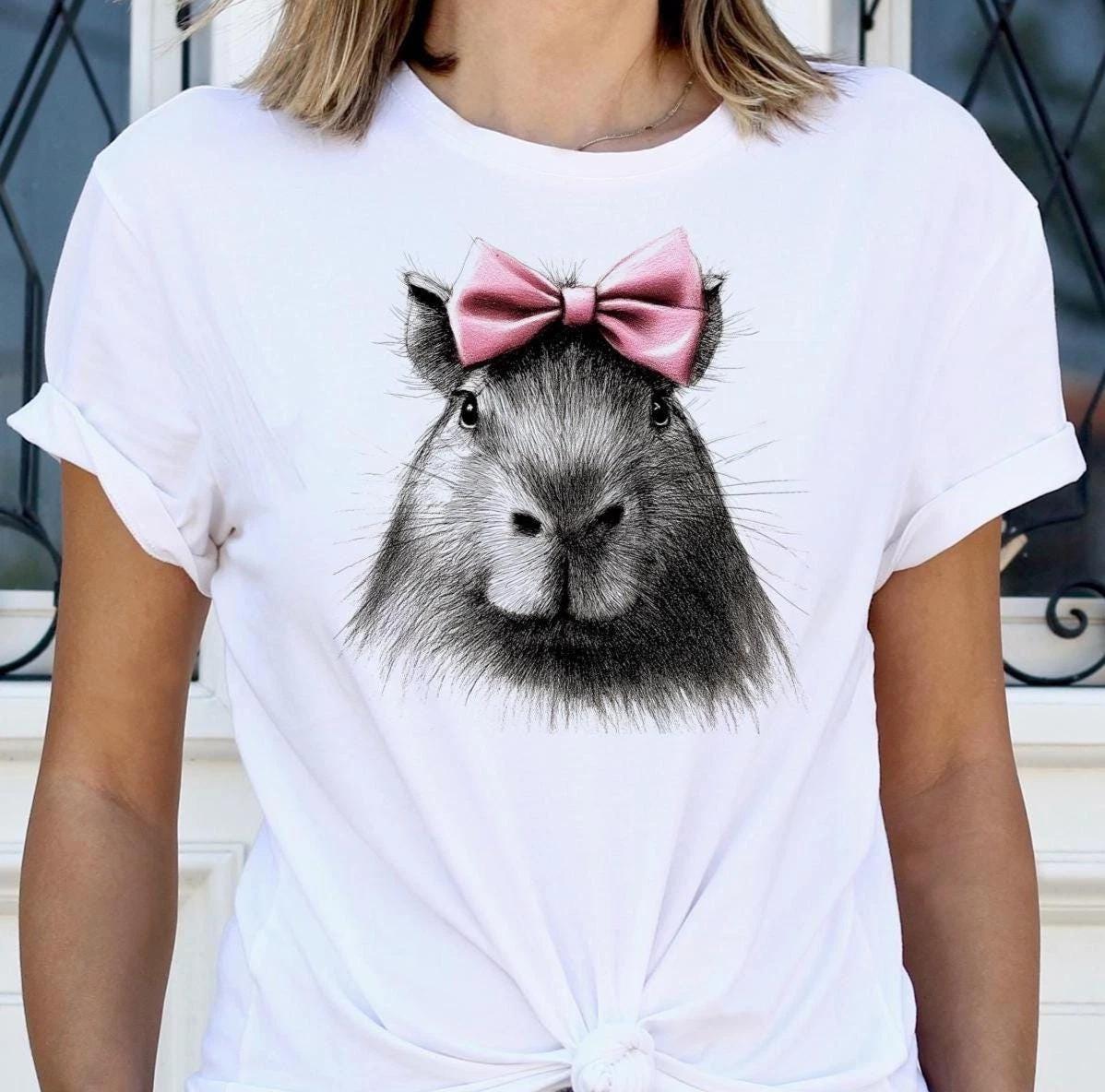 Cute Capybara T-shirt with Pink Bow | Capybara T-T-shirt for Animal Lovers | 2XL