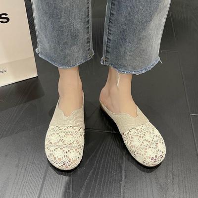 Versatile Hollowed-out Cool Slippers Baotou Half Slippers Women's Summer 2025 New Woven Lazy Outer Wear Fisherman Shoes Women