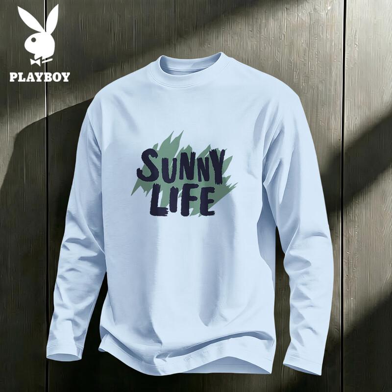 PLAYBOY Men's Long-Sleeve Pure Cotton Crewneck T-Shirt