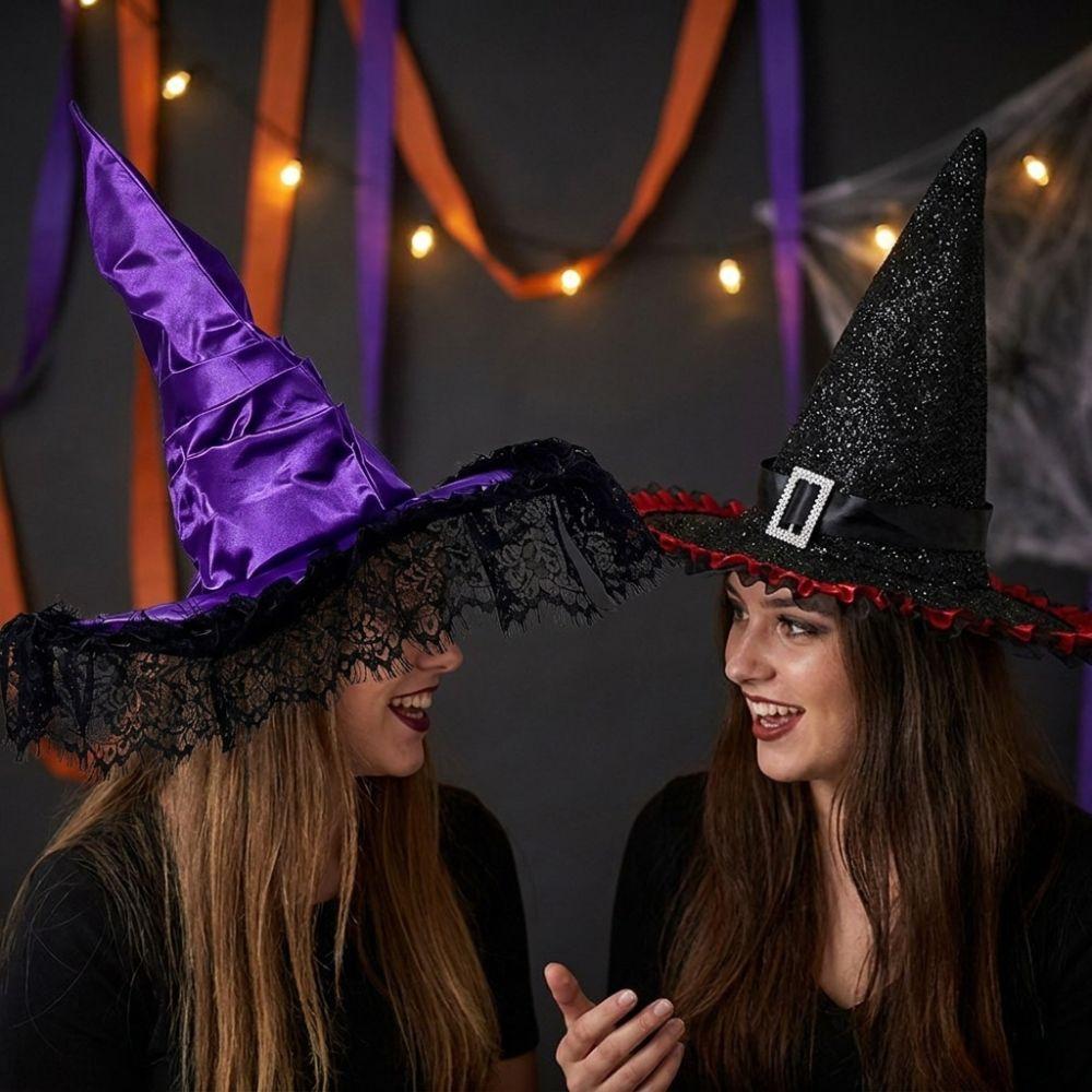 Lace Trim Halloween Wrinkled Witch Hat Gothic Cosplay Party Witch Hat Cosplay Event