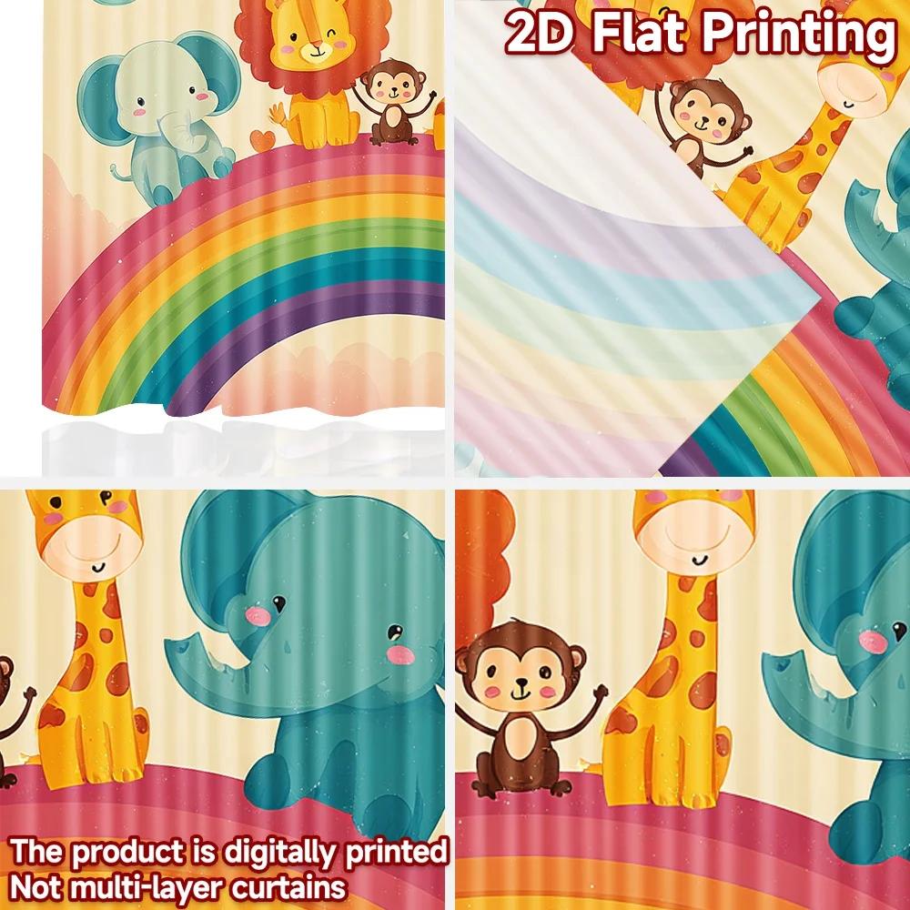 Set aus 2 flachen Druckvorhängen Regenbogen Niedliche Tiere Digitaldruck Polyester Festlicher Feiertag Perfekter Wohnzimmer Vorhang Für Groß